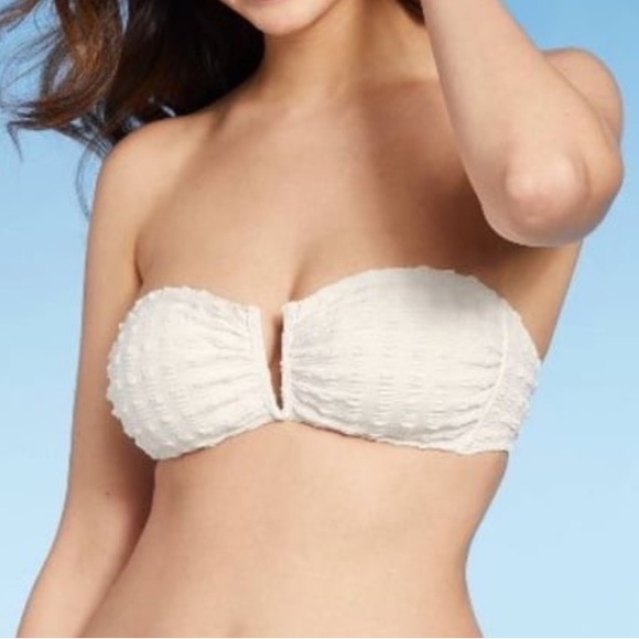 Kona Sol Other - NWT Kona Sol White Textured Bandeau Bikini Top Strap Optional –‎ Women’s XL